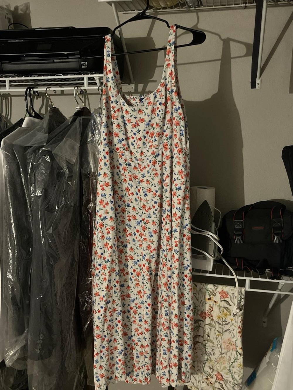 Old Navy White Maxi Dress with Red and Blue Floral Print